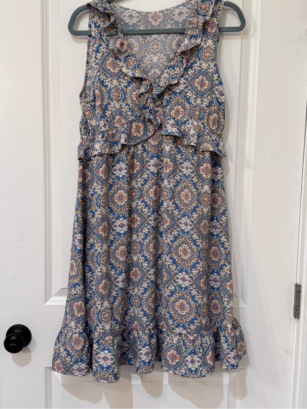 Blue Patterned Ruffle Kids Dress